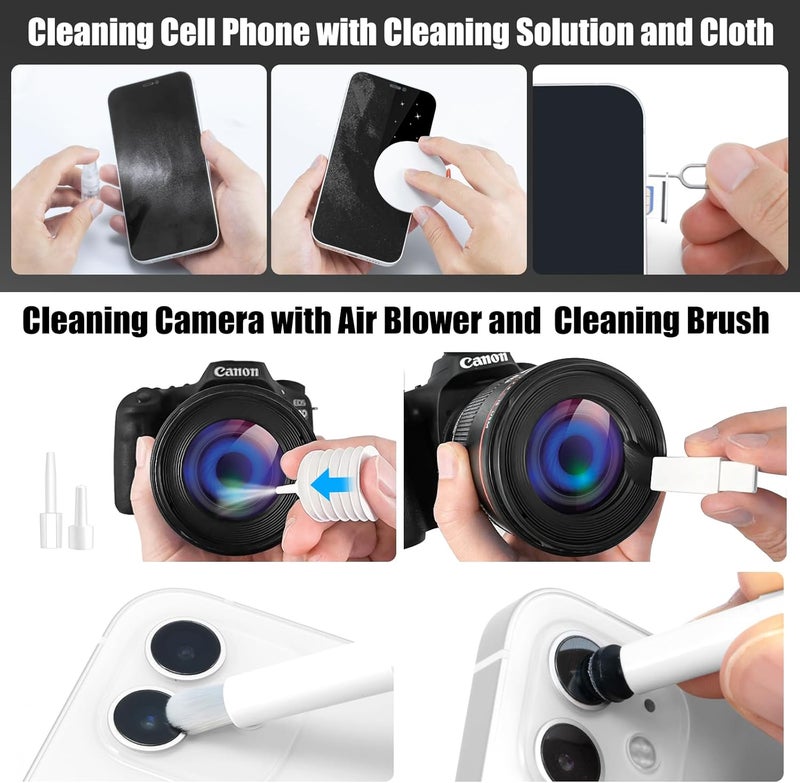 walrfid 2 Pack Laptop Phone Screen Cleaner Kit, Computer Keyboard Brush Cleaning Spray for iPhone AirPods MacBook iPad, 20-in-1 Electronic Device Tool for Camera Earbud TV Tablet Car Screens, White - Image 4